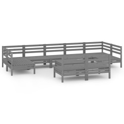 vidaXL 10-tlg. Garten-Lounge-Set Grau Massivholz Kiefer