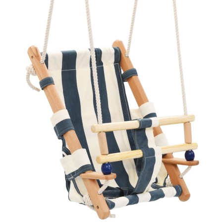 vidaXL Babyschaukel mit Sicherheitsgurt Baumwolle Holz Blau