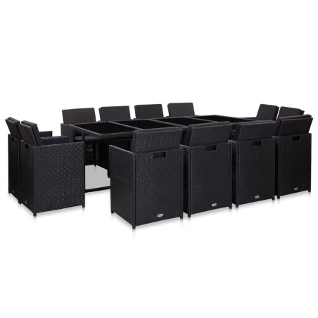 13-tlg. Garten-Essgruppe mit Auflagen Poly Rattan Schwarz