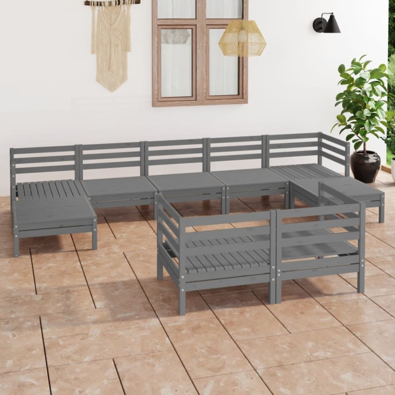 vidaXL 9-tlg. Garten-Lounge-Set Grau Massivholz Kiefer vidaXL 9-tlg. Garten-Lounge-Set Grau Massivholz Kiefer