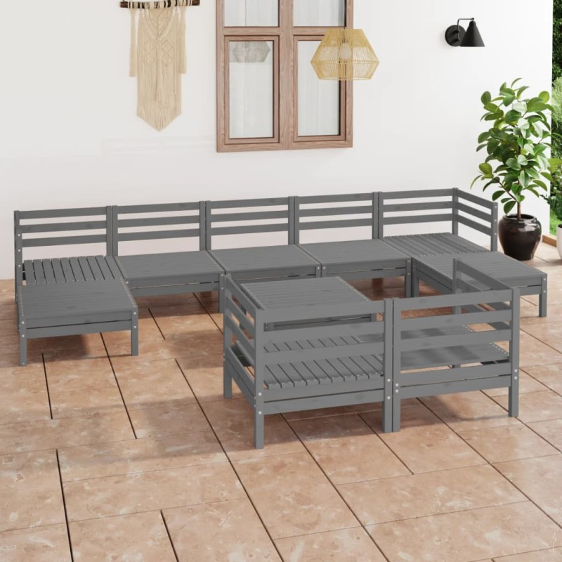 vidaXL 10-tlg. Garten-Lounge-Set Grau Massivholz Kiefer vidaXL 10-tlg. Garten-Lounge-Set Grau Massivholz Kiefer