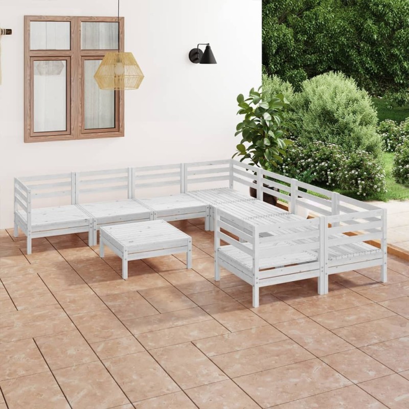 vidaXL 9-tlg. Garten-Lounge-Set Weiß Massivholz Kiefer vidaXL 9-tlg. Garten-Lounge-Set Weiß Massivholz Kiefer