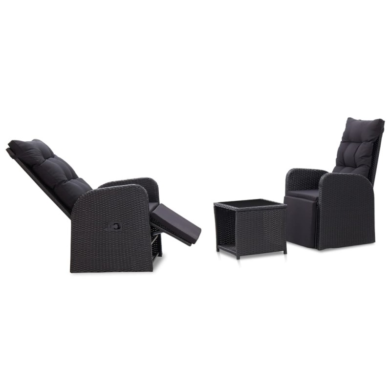 3-tlg. Bistro-Set mit Auflagen Poly Rattan Schwarz 3-tlg. Bistro-Set mit Auflagen Poly Rattan Schwarz