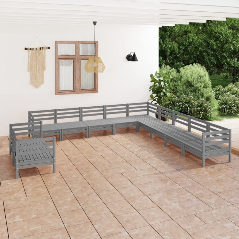 vidaXL 11-tlg. Garten-Lounge-Set Massivholz Kiefer Grau vidaXL 11-tlg. Garten-Lounge-Set Massivholz Kiefer Grau