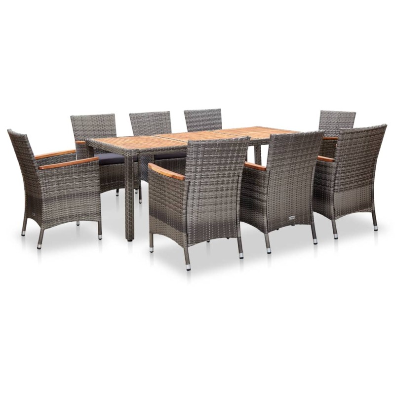 9-tlg. Garten-Essgruppe mit Kissen Poly Rattan Grau 9-tlg. Garten-Essgruppe mit Kissen Poly Rattan Grau