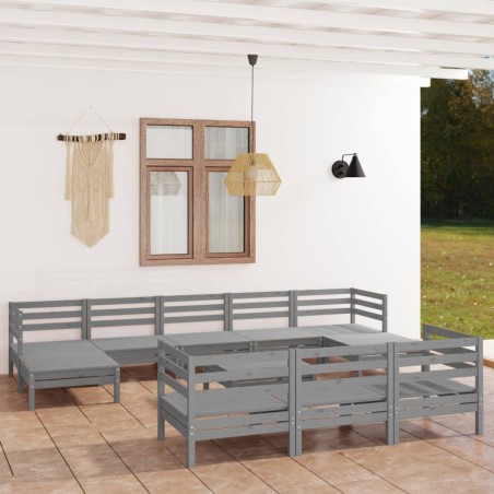 vidaXL 11-tlg. Garten-Lounge-Set Grau Massivholz Kiefer