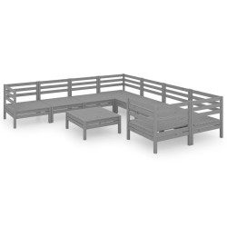 vidaXL 9-tlg. Garten-Lounge-Set Grau Massivholz Kiefer