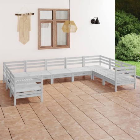 vidaXL 9-tlg. Garten-Lounge-Set Weiß Massivholz Kiefer