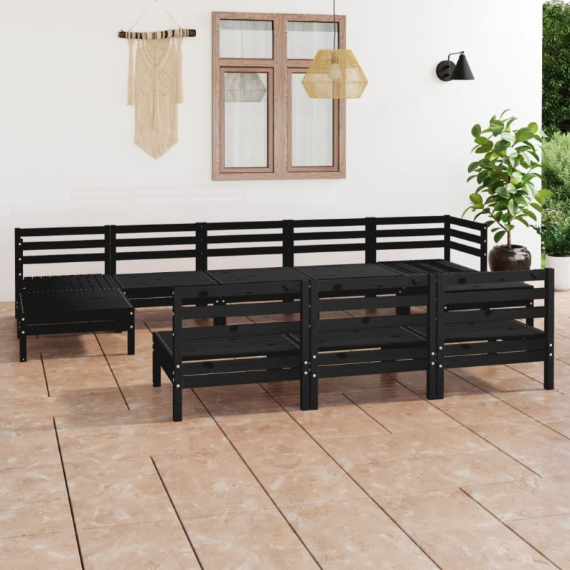 vidaXL 10-tlg. Garten-Lounge-Set Schwarz Massivholz Kiefer vidaXL 10-tlg. Garten-Lounge-Set Schwarz Massivholz Kiefer