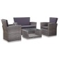 4-tlg. Garten-Lounge-Set mit Auflagen Poly Rattan Grau 4-tlg. Garten-Lounge-Set mit Auflagen Poly Rattan Grau