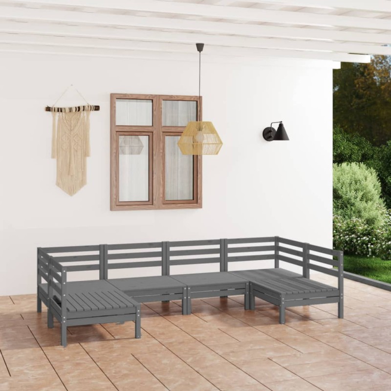 vidaXL 6-tlg. Garten-Lounge-Set Grau Massivholz Kiefer vidaXL 6-tlg. Garten-Lounge-Set Grau Massivholz Kiefer