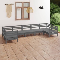 vidaXL 7-tlg. Garten-Lounge-Set Grau Massivholz Kiefer