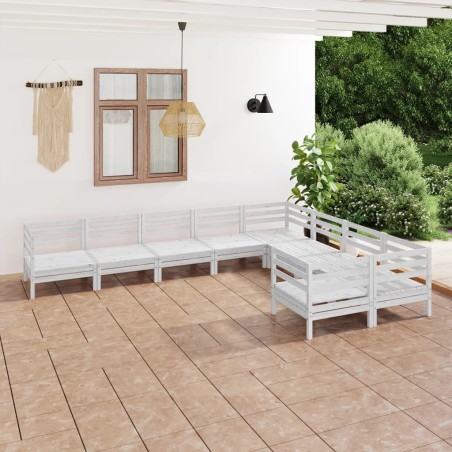 vidaXL 9-tlg. Garten-Lounge-Set Weiß Massivholz Kiefer