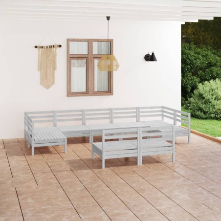 vidaXL 9-tlg. Garten-Lounge-Set Weiß Massivholz Kiefer