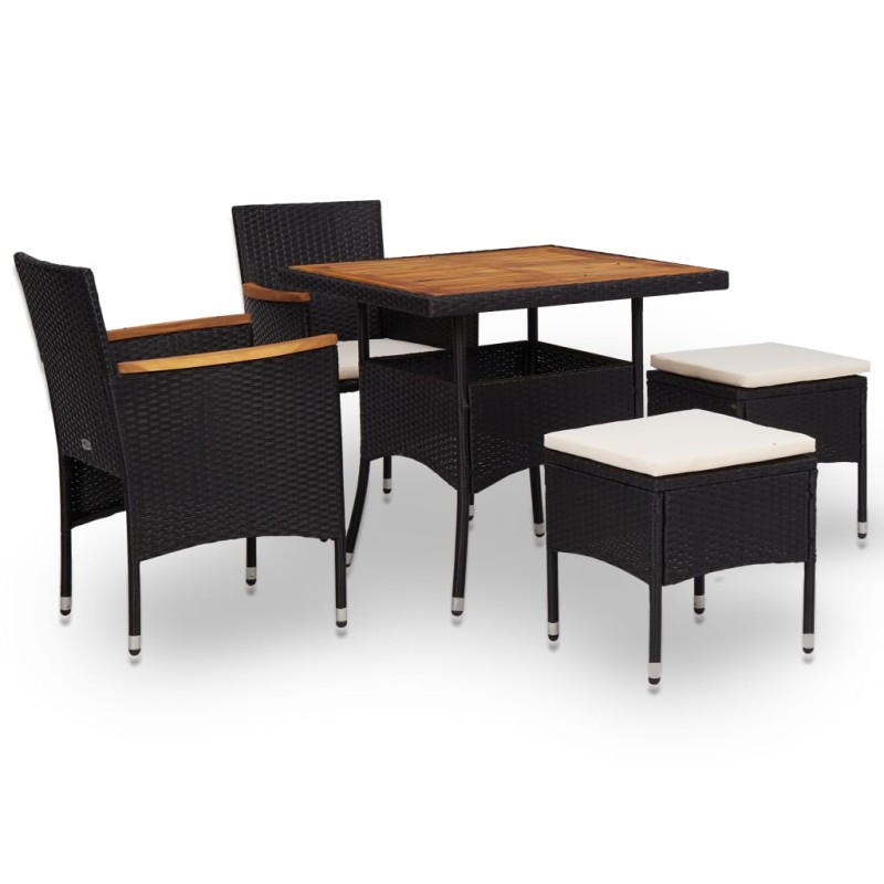 5-tlg. Garten-Essgruppe Schwarz Poly Rattan Akazie Massivholz 5-tlg. Garten-Essgruppe Schwarz Poly Rattan Akazie Massivholz