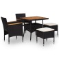 5-tlg. Garten-Essgruppe Schwarz Poly Rattan Akazie Massivholz 5-tlg. Garten-Essgruppe Schwarz Poly Rattan Akazie Massivholz