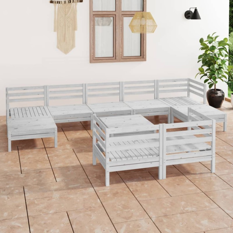 vidaXL 10-tlg. Garten-Lounge-Set Weiß Massivholz Kiefer vidaXL 10-tlg. Garten-Lounge-Set Weiß Massivholz Kiefer