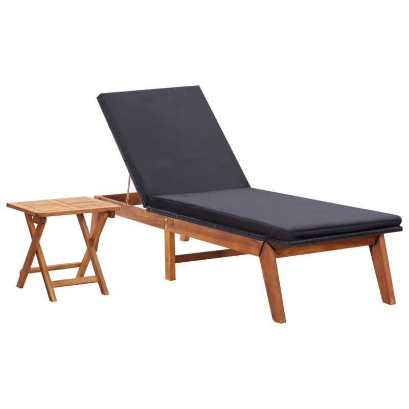 Sonnenliege mit Tisch Poly Rattan und Massivholz Akazie Sonnenliege mit Tisch Poly Rattan und Massivholz Akazie