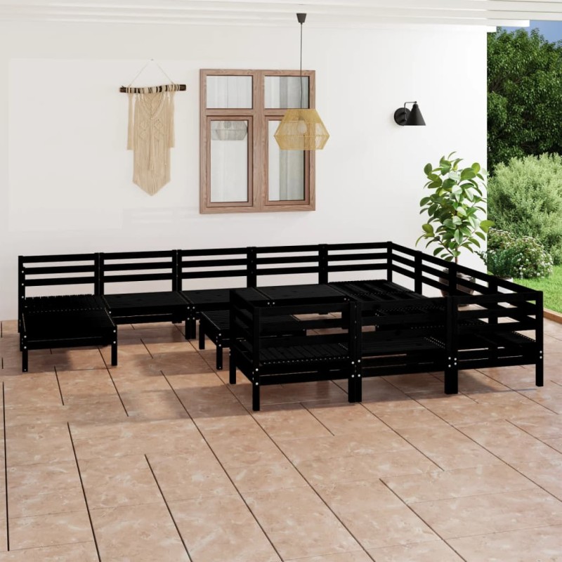 vidaXL 12-tlg. Garten-Lounge-Set Schwarz Massivholz Kiefer vidaXL 12-tlg. Garten-Lounge-Set Schwarz Massivholz Kiefer