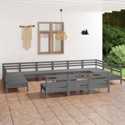 vidaXL 14-tlg. Garten-Lounge-Set Grau Massivholz Kiefer