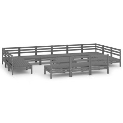 vidaXL 14-tlg. Garten-Lounge-Set Grau Massivholz Kiefer