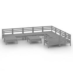 vidaXL 11-tlg. Garten-Lounge-Set Grau Massivholz Kiefer