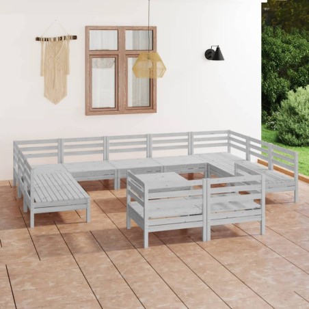 vidaXL 12-tlg. Garten-Lounge-Set Weiß Massivholz Kiefer