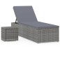 Sonnenliege mit Auflage und Teetisch Poly Rattan Grau Sonnenliege mit Auflage und Teetisch Poly Rattan Grau