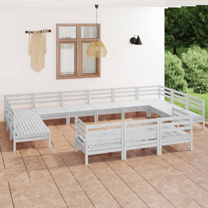 vidaXL 13-tlg. Garten-Lounge-Set Weiß Massivholz Kiefer vidaXL 13-tlg. Garten-Lounge-Set Weiß Massivholz Kiefer