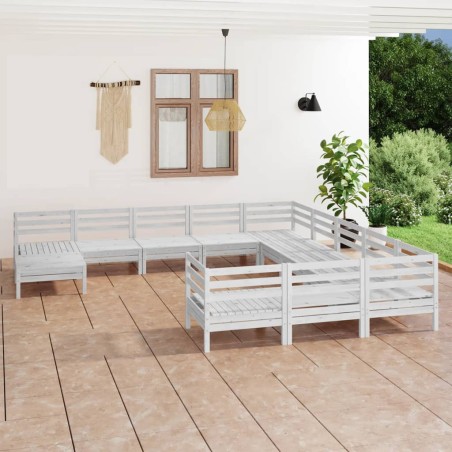 vidaXL 12-tlg. Garten-Lounge-Set Weiß Massivholz Kiefer
