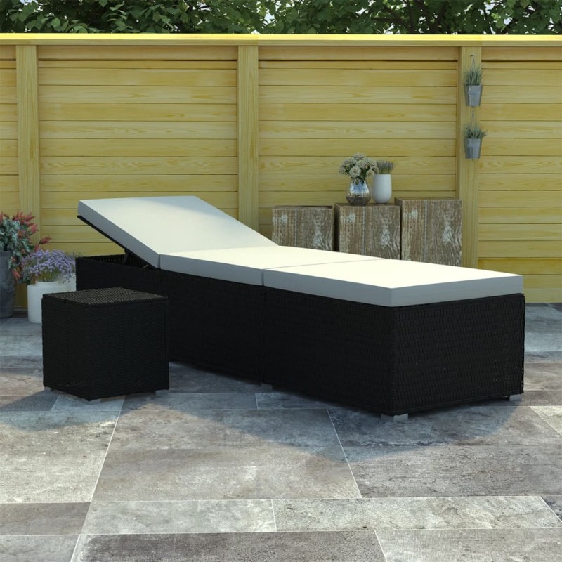 Sonnenliege mit Auflage und Teetisch Poly Rattan Cremeweiß Sonnenliege mit Auflage und Teetisch Poly Rattan Cremeweiß