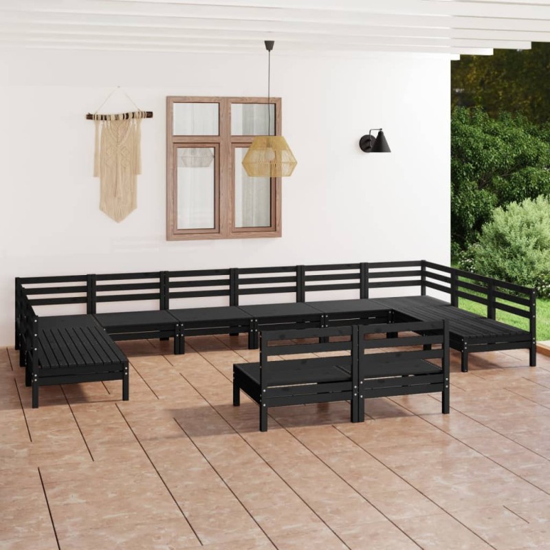 vidaXL 12-tlg. Garten-Lounge-Set Schwarz Massivholz Kiefer vidaXL 12-tlg. Garten-Lounge-Set Schwarz Massivholz Kiefer