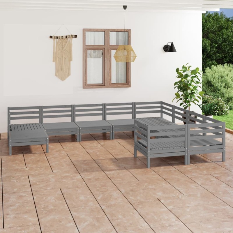 vidaXL 10-tlg. Garten-Lounge-Set Grau Massivholz Kiefer vidaXL 10-tlg. Garten-Lounge-Set Grau Massivholz Kiefer