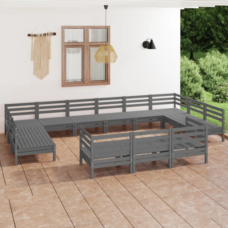 vidaXL 13-tlg. Garten-Lounge-Set Grau Massivholz Kiefer vidaXL 13-tlg. Garten-Lounge-Set Grau Massivholz Kiefer