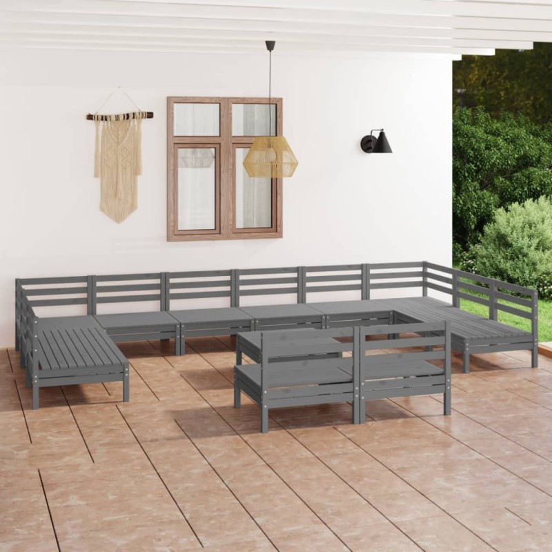 vidaXL 13-tlg. Garten-Lounge-Set Grau Massivholz Kiefer vidaXL 13-tlg. Garten-Lounge-Set Grau Massivholz Kiefer