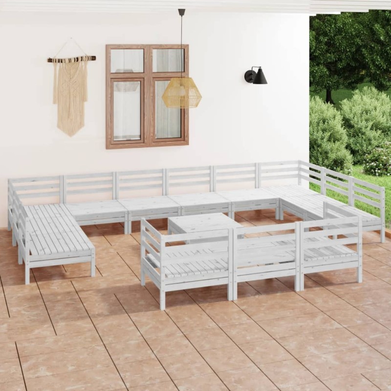 vidaXL 14-tlg. Garten-Lounge-Set Weiß Massivholz Kiefer vidaXL 14-tlg. Garten-Lounge-Set Weiß Massivholz Kiefer