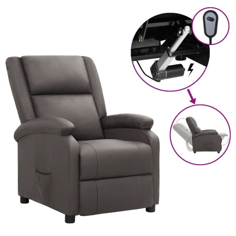 vidaXL Relaxsessel Elektrisch Grau Echtleder vidaXL Relaxsessel Elektrisch Grau Echtleder