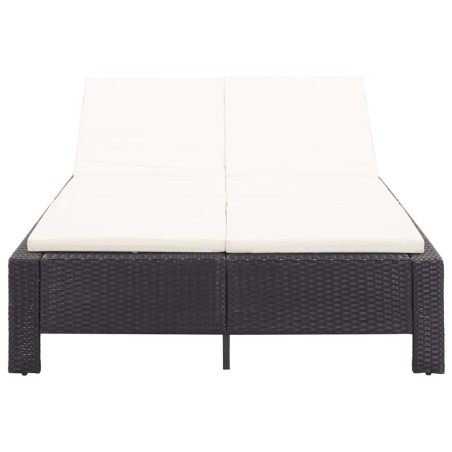 2-Personen-Sonnenliege mit Auflage Schwarz Poly Rattan