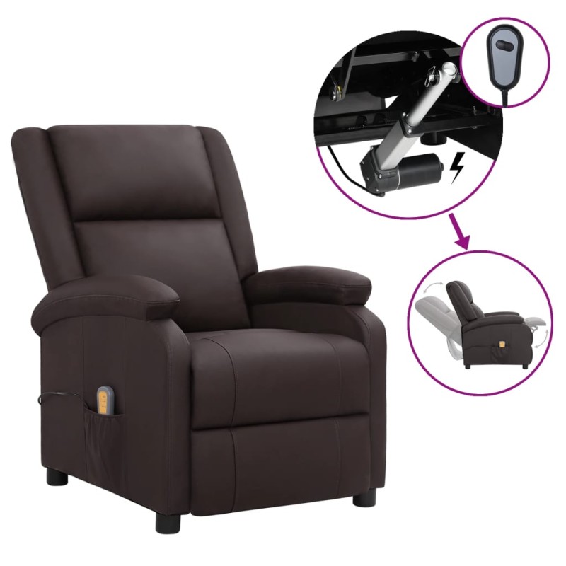 vidaXL Massagesessel Elektrisch Braun Echtleder vidaXL Massagesessel Elektrisch Braun Echtleder