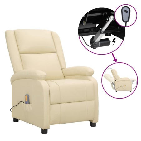 vidaXL Massagesessel Elektrisch Creme Echtleder
