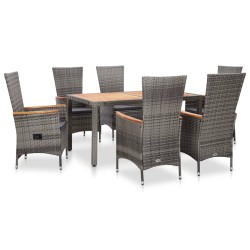 7-tlg. Garten-Essgruppe mit Auflagen Poly Rattan Grau