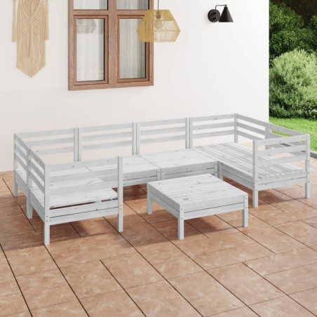 vidaXL 7-tlg. Garten-Lounge-Set Weiß Massivholz Kiefer