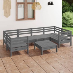 vidaXL 7-tlg. Garten-Lounge-Set Grau Massivholz Kiefer