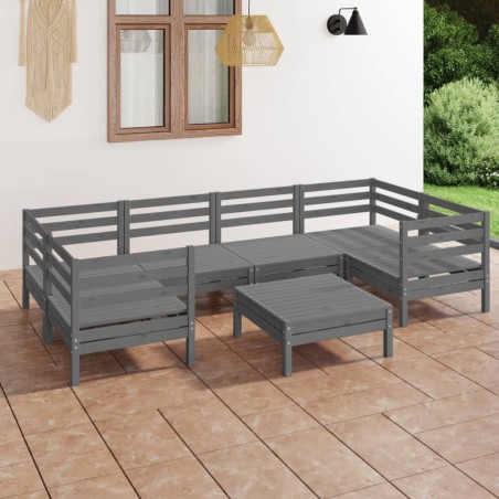 vidaXL 7-tlg. Garten-Lounge-Set Grau Massivholz Kiefer
