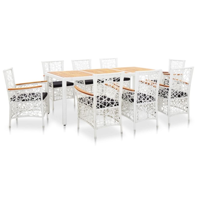 9-tlg. Garten-Essgruppe Poly Rattan Weiß 9-tlg. Garten-Essgruppe Poly Rattan Weiß
