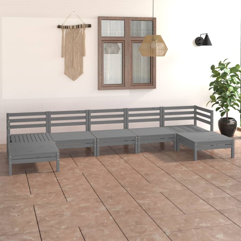 vidaXL 7-tlg. Garten-Lounge-Set Grau Massivholz Kiefer vidaXL 7-tlg. Garten-Lounge-Set Grau Massivholz Kiefer
