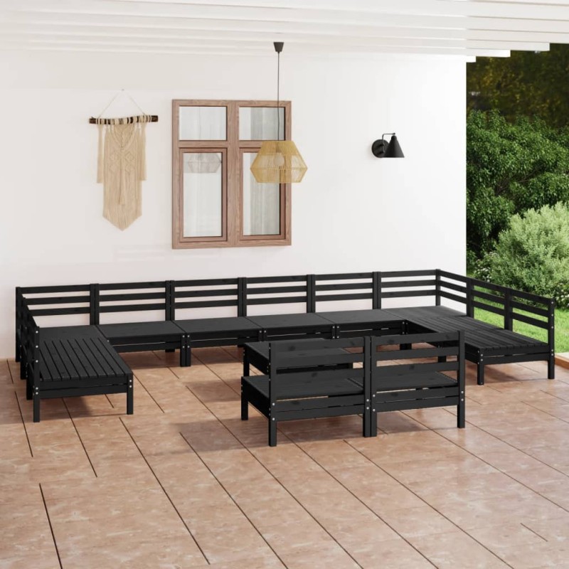 vidaXL 13-tlg. Garten-Lounge-Set Schwarz Massivholz Kiefer vidaXL 13-tlg. Garten-Lounge-Set Schwarz Massivholz Kiefer
