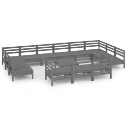 vidaXL 14-tlg. Garten-Lounge-Set Grau Massivholz Kiefer