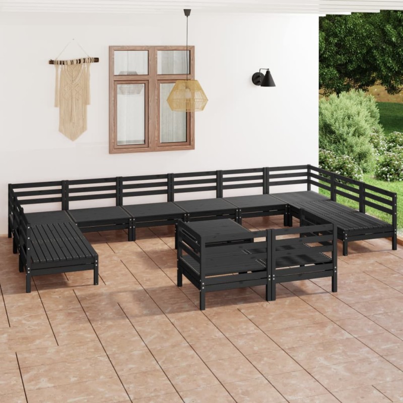 vidaXL 13-tlg. Garten-Lounge-Set Schwarz Massivholz Kiefer vidaXL 13-tlg. Garten-Lounge-Set Schwarz Massivholz Kiefer
