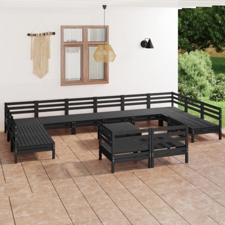 vidaXL 13-tlg. Garten-Lounge-Set Schwarz Massivholz Kiefer